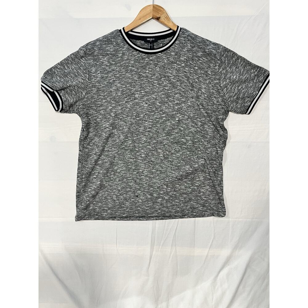 Forever 21 Men Knit Ringer Tee Large Gray Short Sleeve